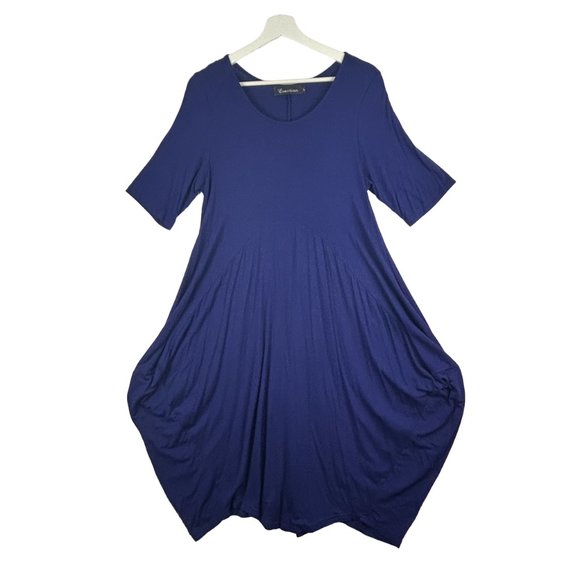 Creation Midi Dress Women Large Purple 3/4 Sleeve‎ Balloon Hem Scoop Neck - Picture 7 of 16